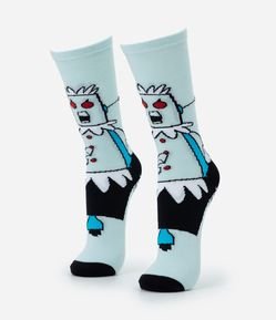 Meia Cano Médio em Algodão com Estampa Rose a Robô