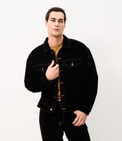 Jaqueta Trucker em Jeans Aveludado com Bolsos