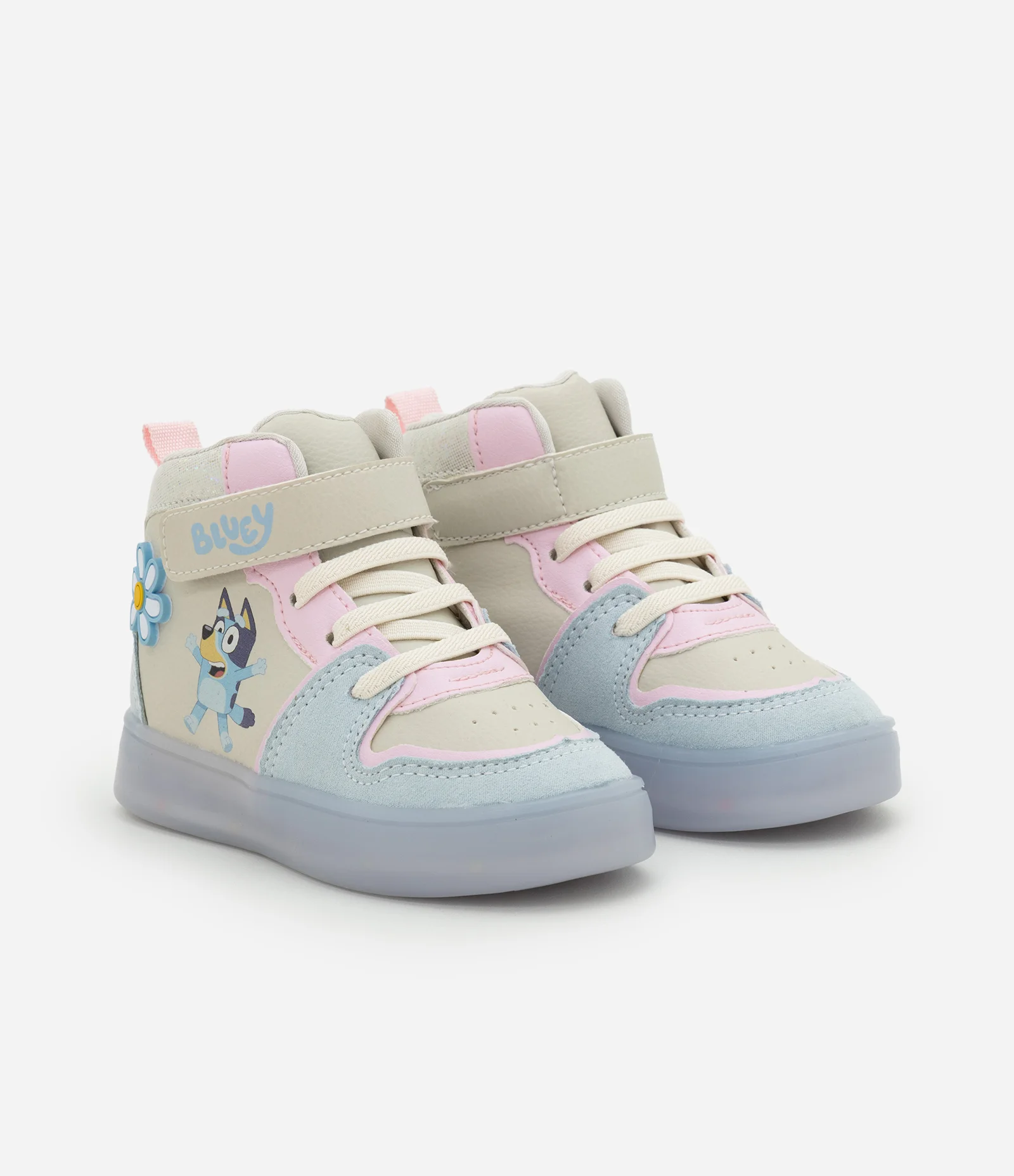 Tênis Infantil Abotinado com Estampa Bluey e Flor – Tam 20 a 27 Off White/Azul 2