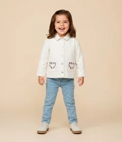 Jaqueta Infantil em Sarja Listrada com Estampa Floral – Tam 1 a 6 Anos