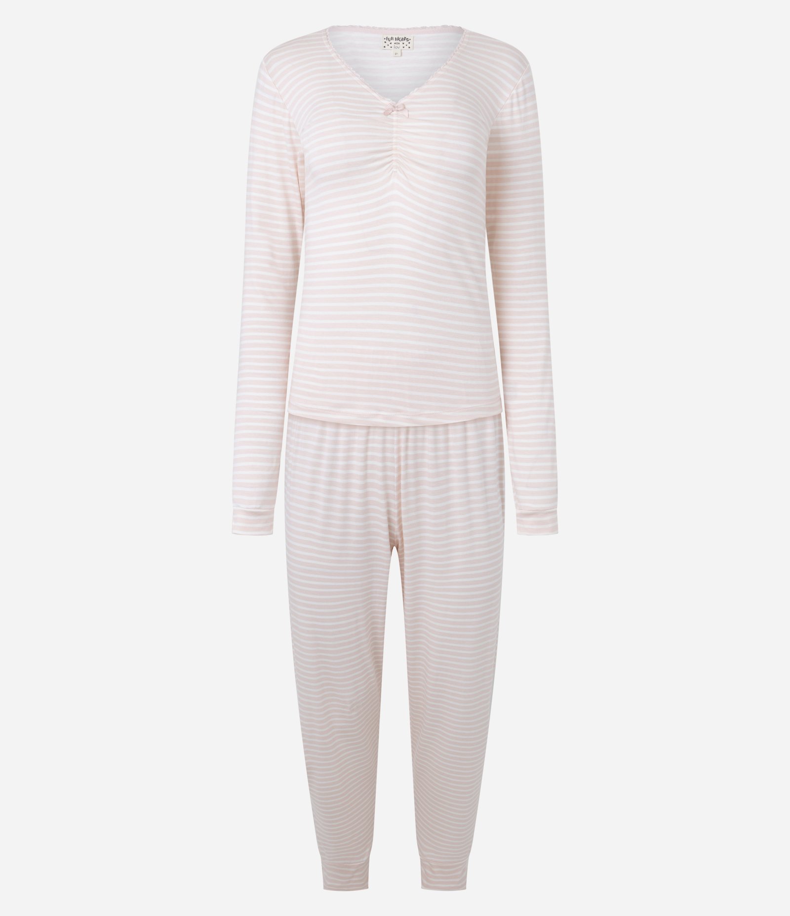 Pijama Longo em Viscolycra com Estampa de Listra Branco/Rosa 1