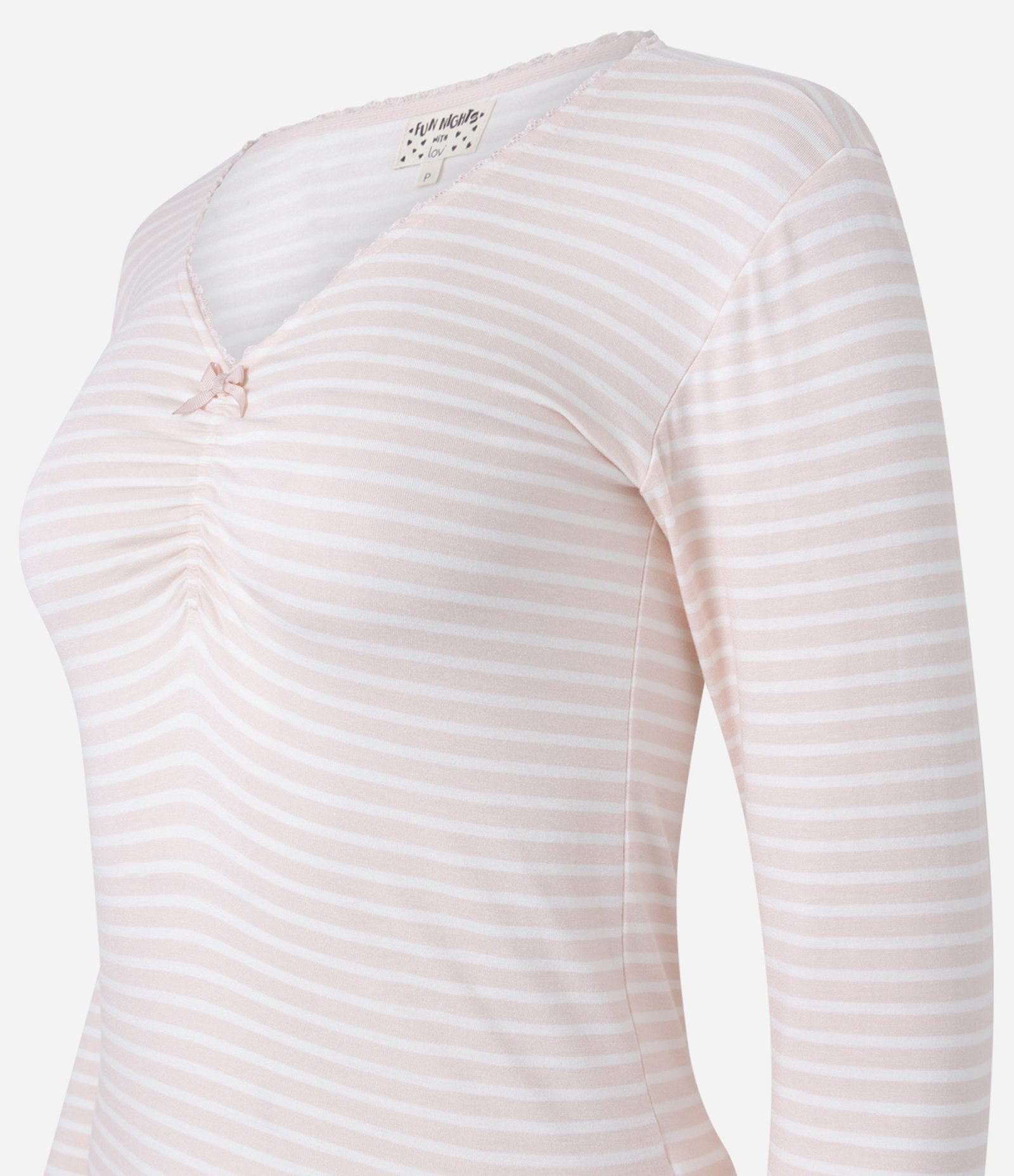 Pijama Longo em Viscolycra com Estampa de Listra Branco/Rosa 3