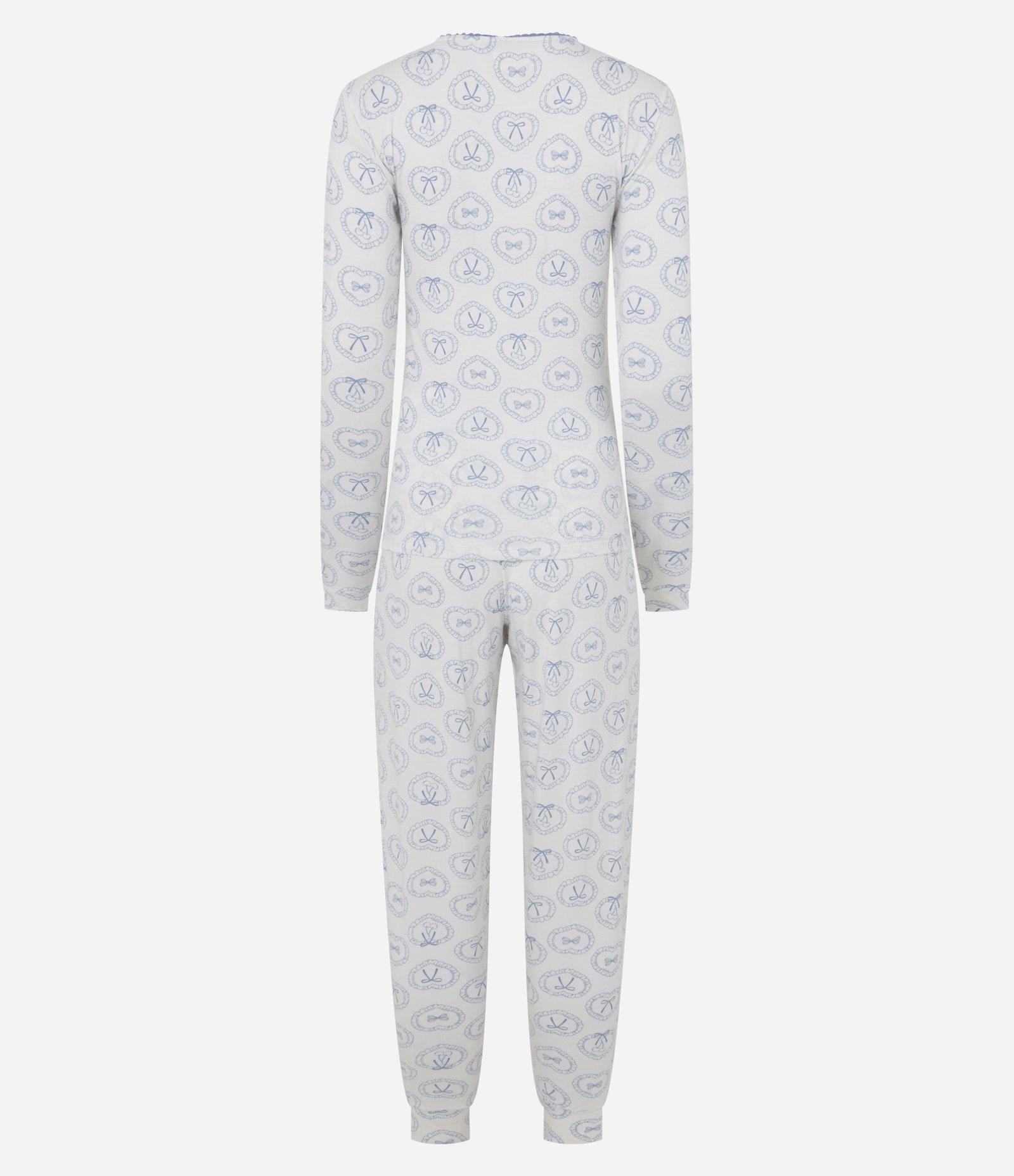 Pijama Longo em Viscolycra com Estampa de Laços Branco/Azul 7