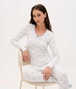 Pijama Longo em Viscolycra com Estampa de Laços