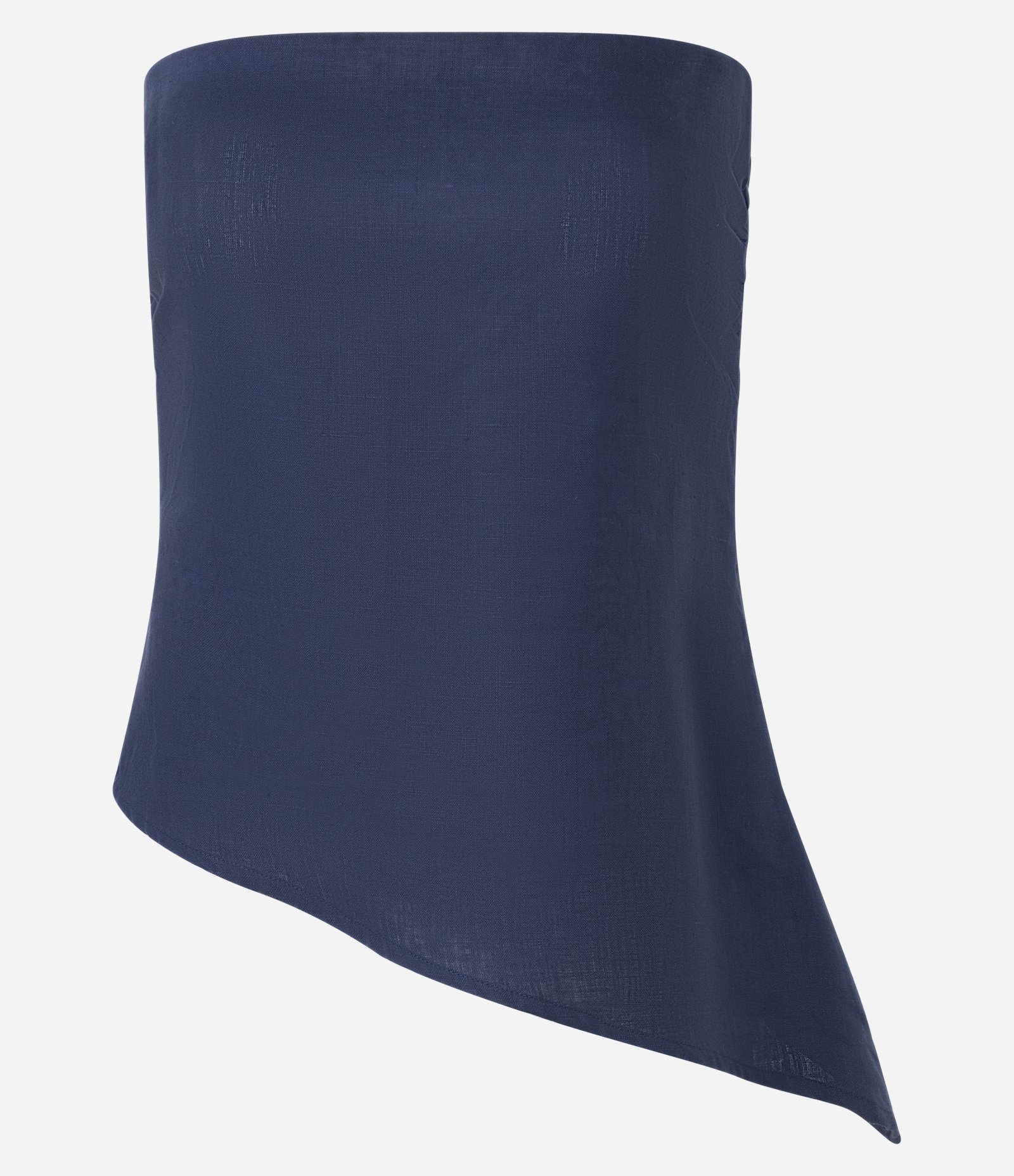 Blusa Tomara que Caia em Linho com Barra Assimétrica Azul 6