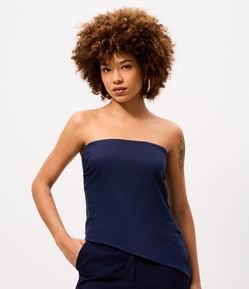 Blusa Tomara que Caia em Linho com Barra Assimétrica