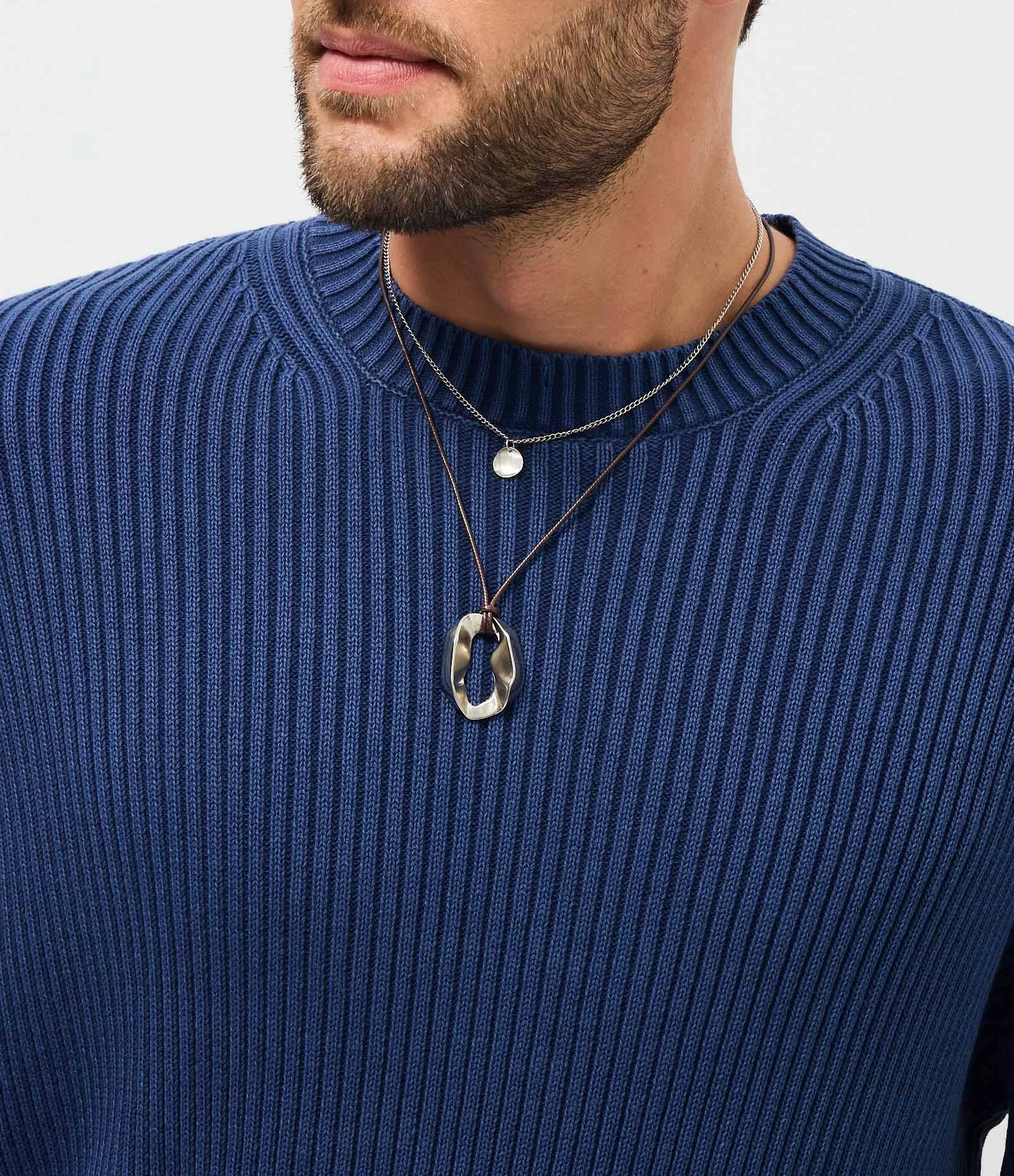 Kit 2x1 Colar Metal com Pedra Orgânica e Pingente em Metal Prata 1