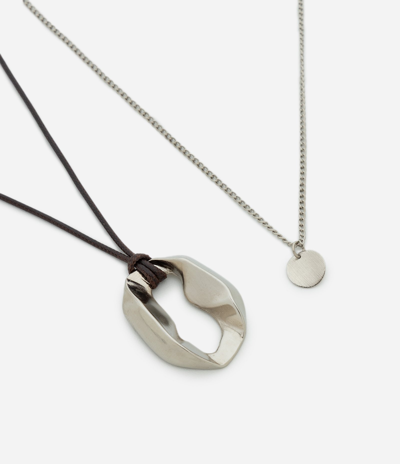 Kit 2x1 Colar Metal com Pedra Orgânica e Pingente em Metal Prata 1