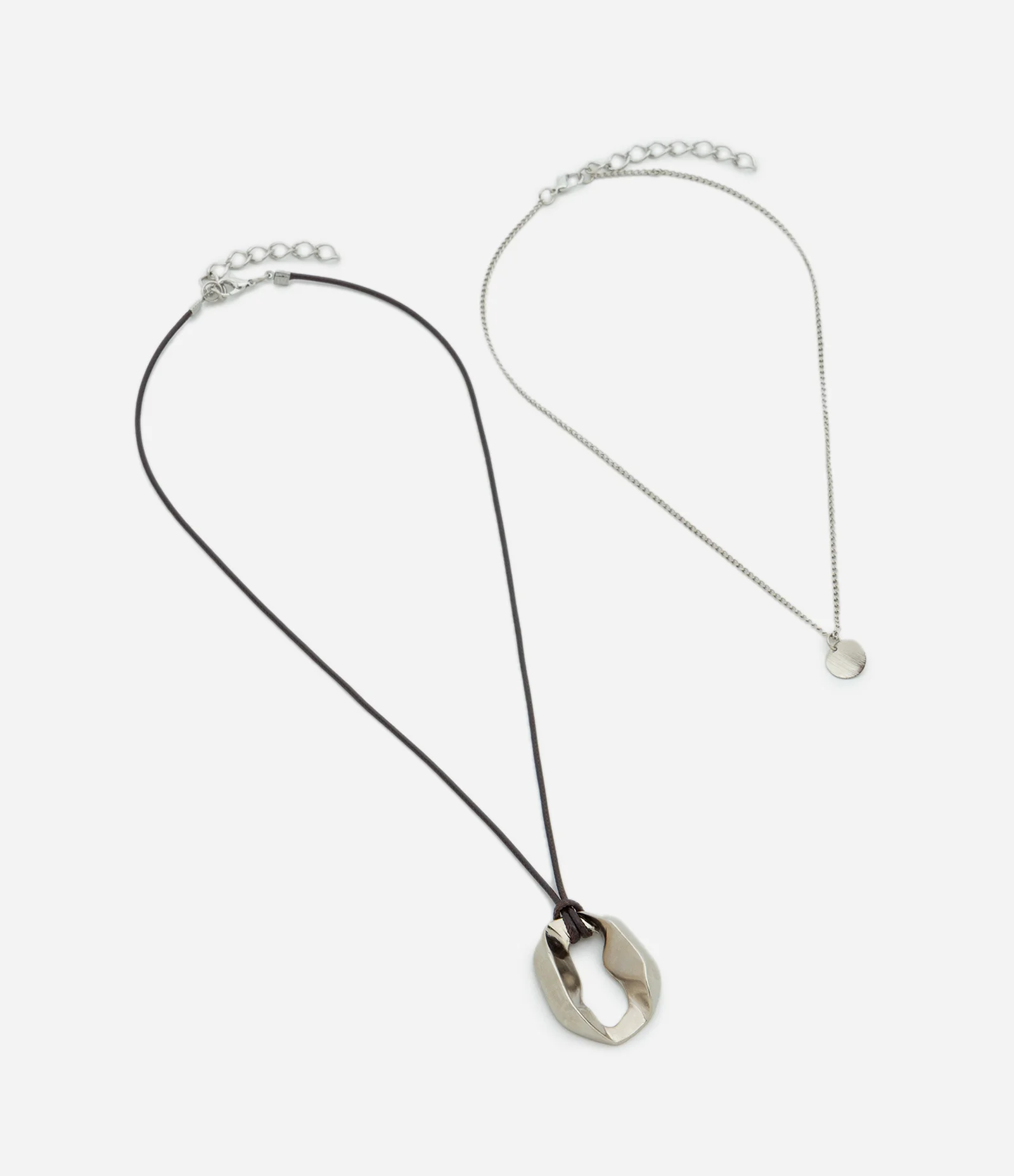 Kit 2x1 Colar Metal com Pedra Orgânica e Pingente em Metal Prata 2