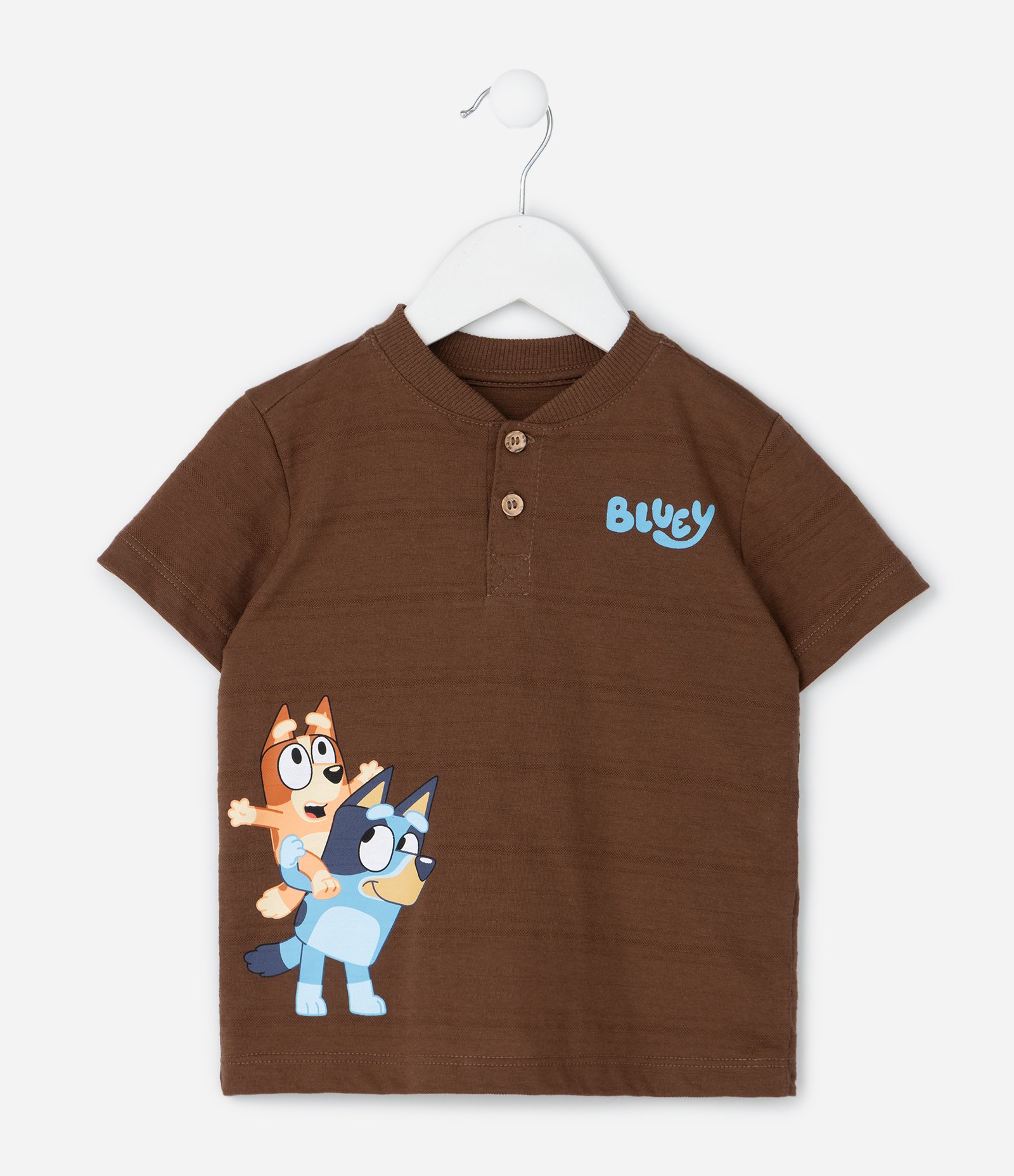 Camiseta Infantil Bluey com Gola Henley – Tam 2 a 6 Anos Marrom 2
