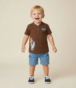Camiseta Infantil Bluey com Gola Henley – Tam 2 a 6 Anos