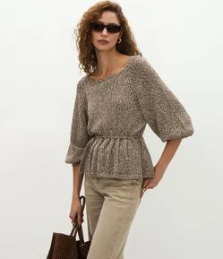 Blusa Retilínea Mesclada com Decote Canoa