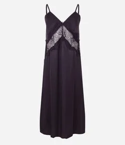 Camisola Acetinada com Renda Vazada