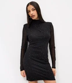 Vestido Curto em Tule com Brilhos e Abertura nas Costas