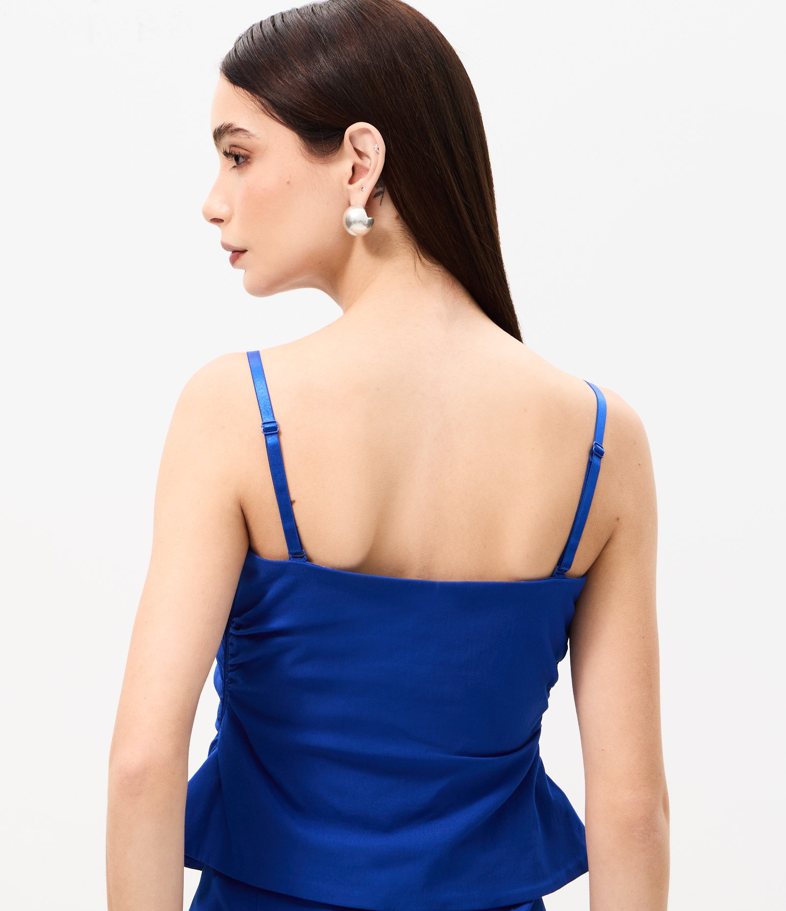 Blusa em Bengaline com Decote Coração e Alças Removíveis Azul 4