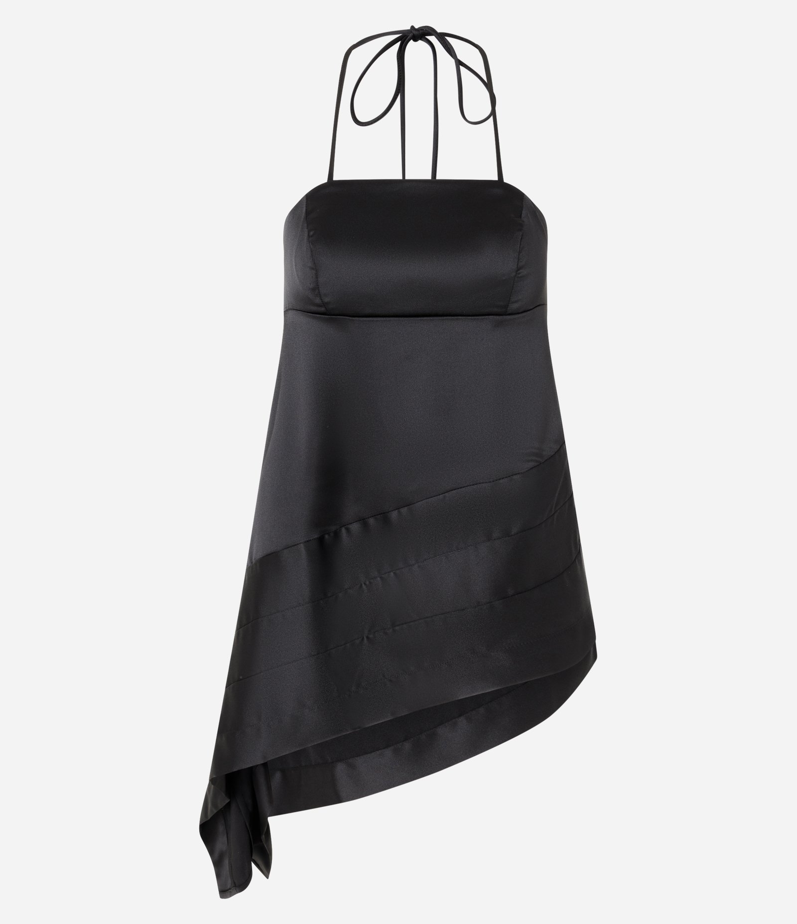Blusa Assimétrica em Cetim com Amarração no Pescoço Preto 5