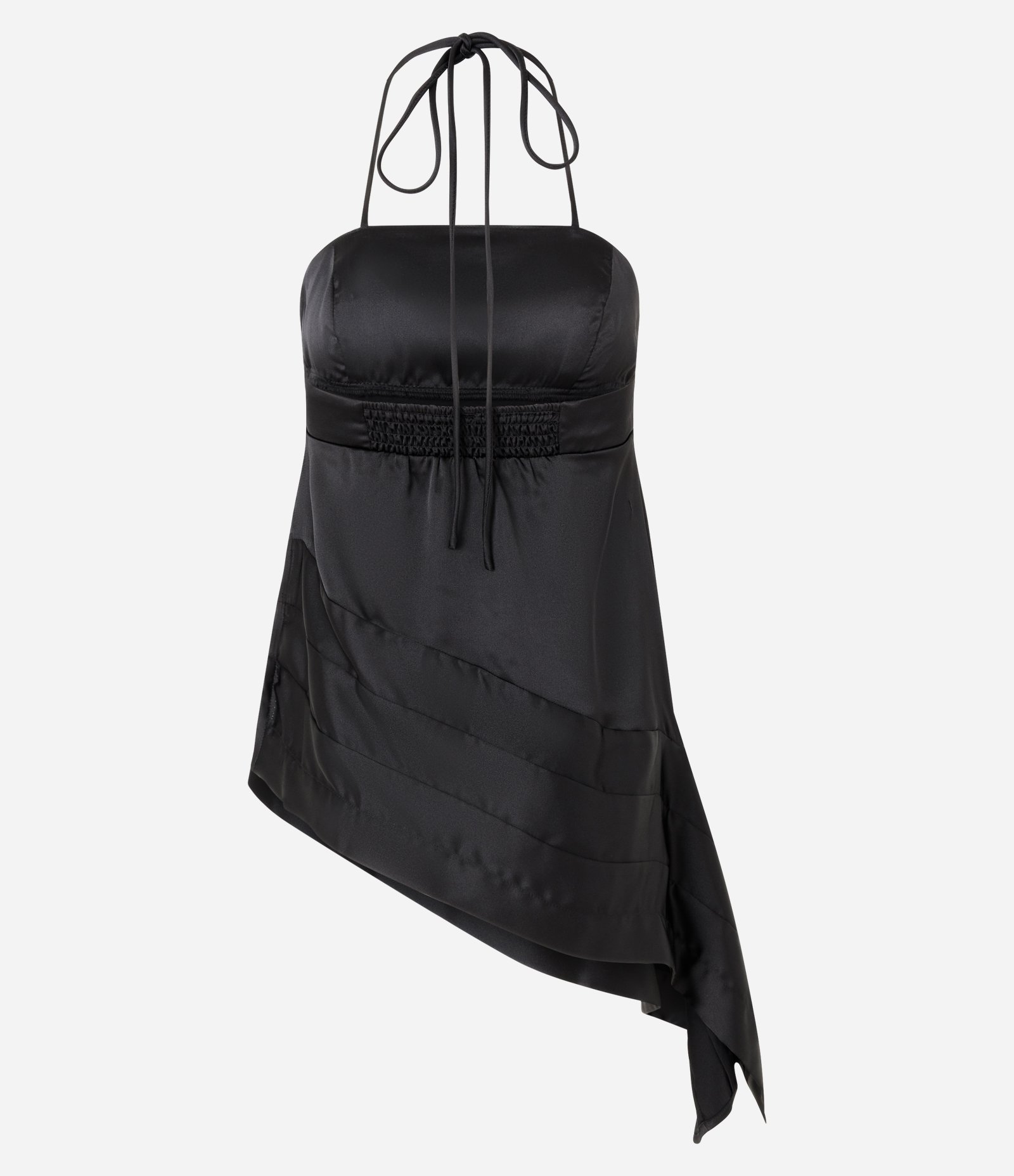 Blusa Assimétrica em Cetim com Amarração no Pescoço Preto 6