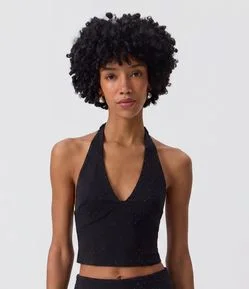 Blusa Frente Única em Bengaline com Aplicação