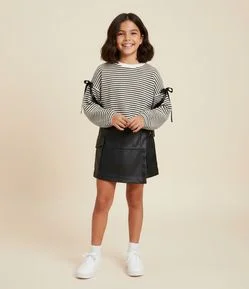 Blusa Infantil Listrada com Laços nos Braços – Tam 7 a 14 Anos