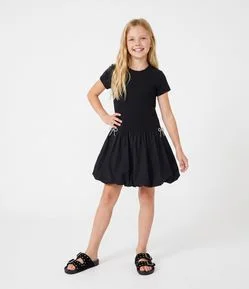 Vestido Infantil com Saia Balonê e Lacinhos - Tam 5 a 14 anos
