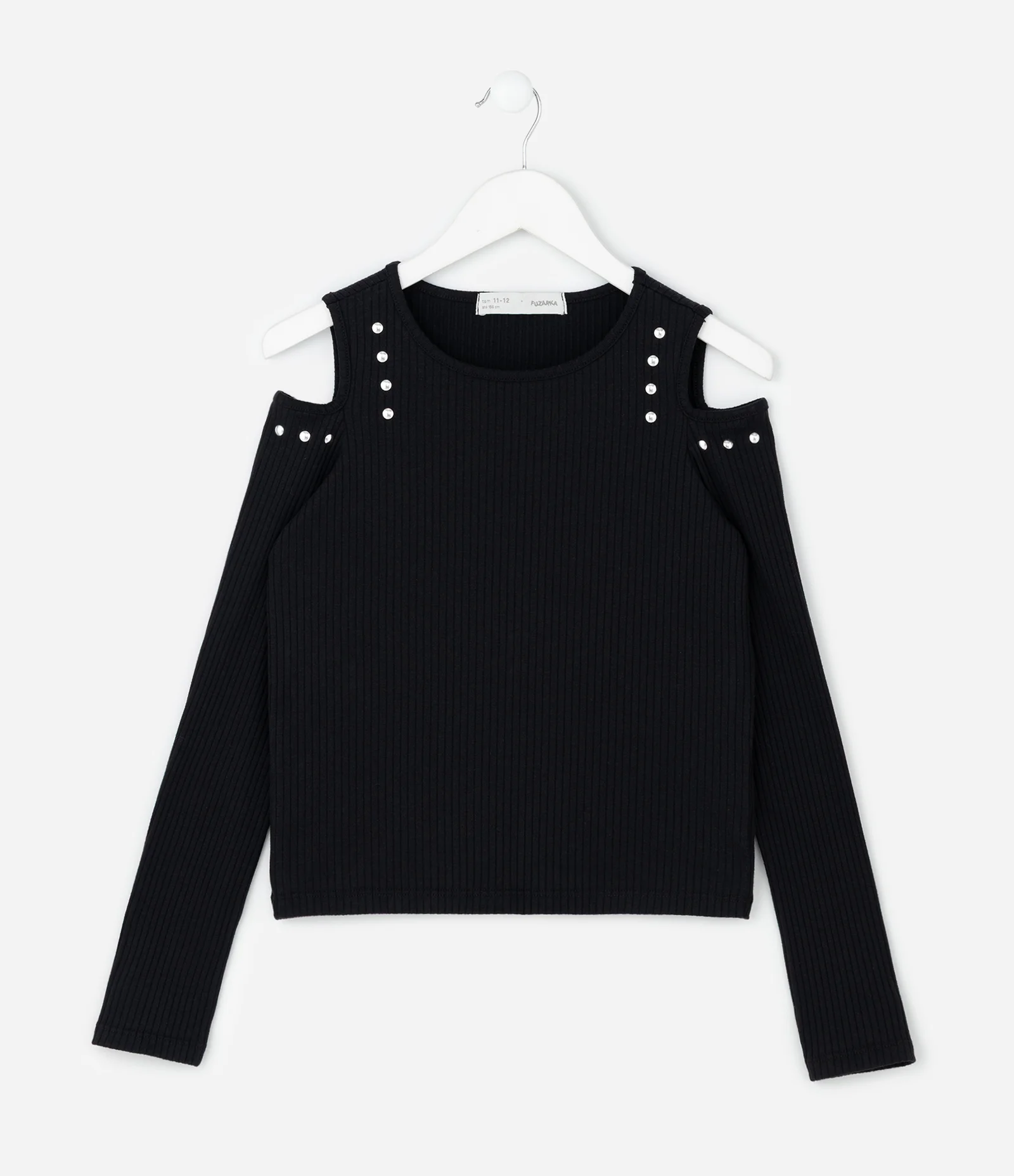 Blusa Infantil Baby Look em Ribana com Taxinhas – Tam 7 a 16 Anos Preto 1
