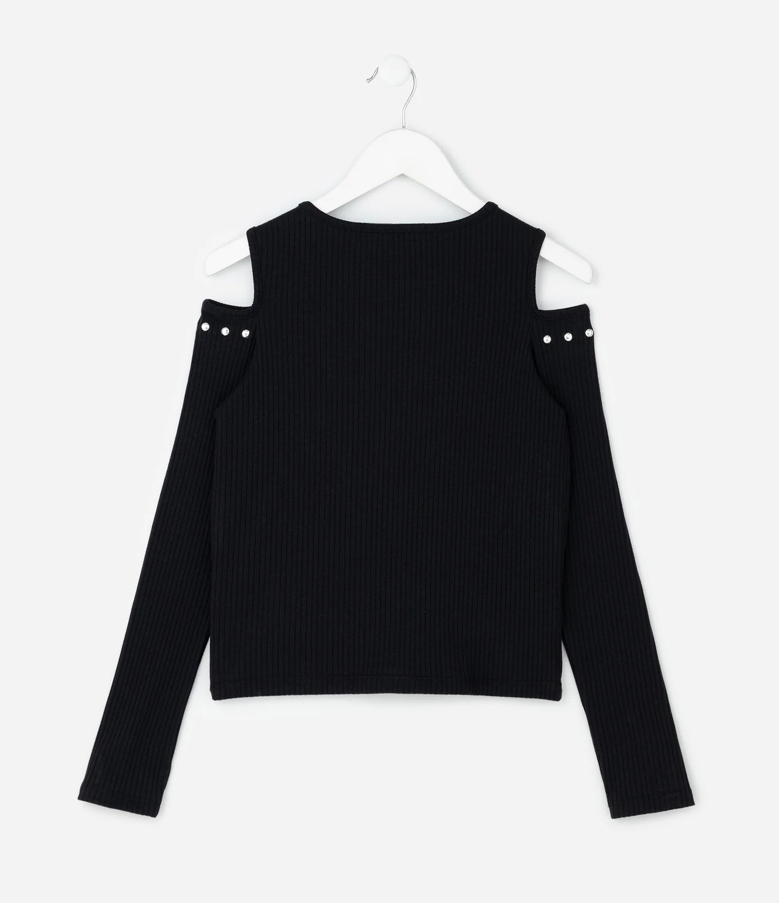 Blusa Infantil Baby Look em Ribana com Taxinhas – Tam 7 a 16 Anos Preto 2