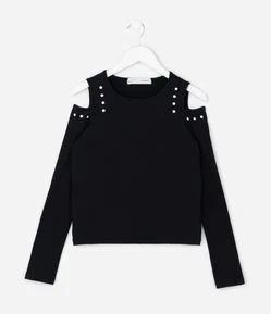 Blusa Infantil Baby Look em Ribana com Taxinhas – Tam 7 a 16 Anos