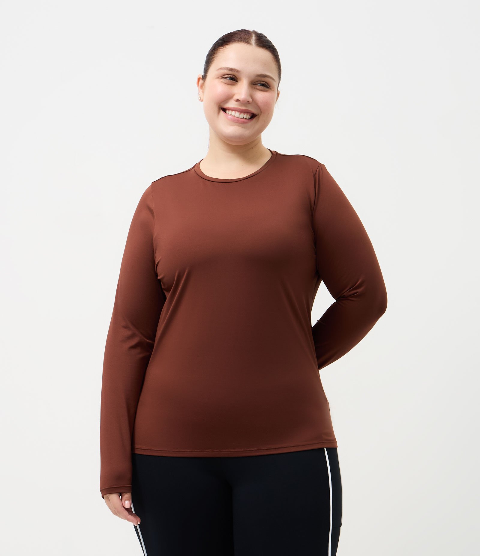 Blusa Esportiva Manga Longa Térmica Curve & Plus Size Marrom 1