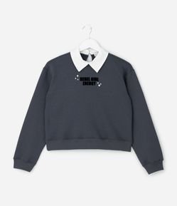 Casaco Infantil com Lettering e Gola em Tricoline - Tam 7 a 14 Anos