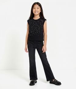 Blusa Infantil Sem Manga com Hot Fix - Tam  5 a 14 Anos