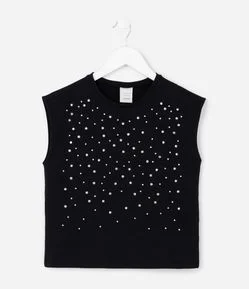 Blusa Infantil Sem Manga com Hot Fix - Tam  5 a 14 Anos