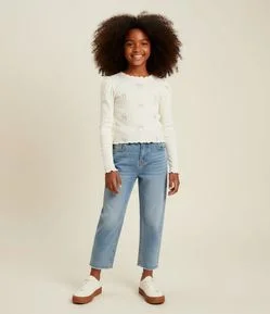 Blusa Infantil Baby Look com Bordado de Laços – Tam 5 a 14 Anos