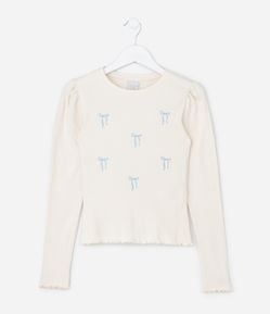 Blusa Infantil Baby Look com Bordado de Laços – Tam 5 a 14 Anos