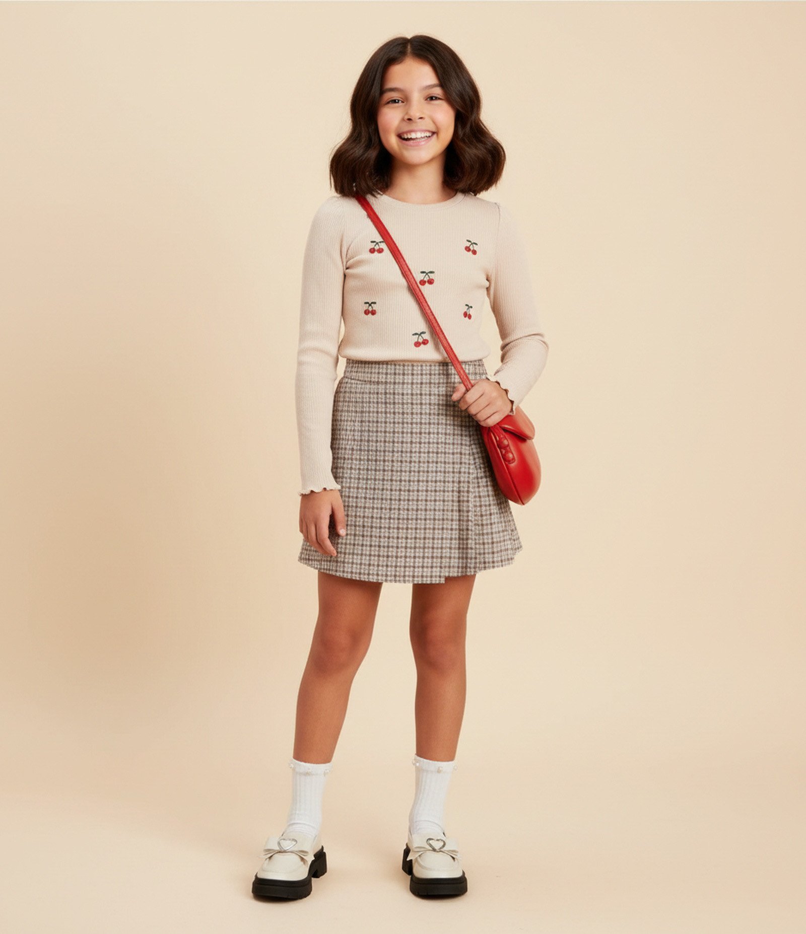 Blusa Infantil Baby Look com Bordado Cerejas – Tam 5 a 14 Anos Rosa Claro 1