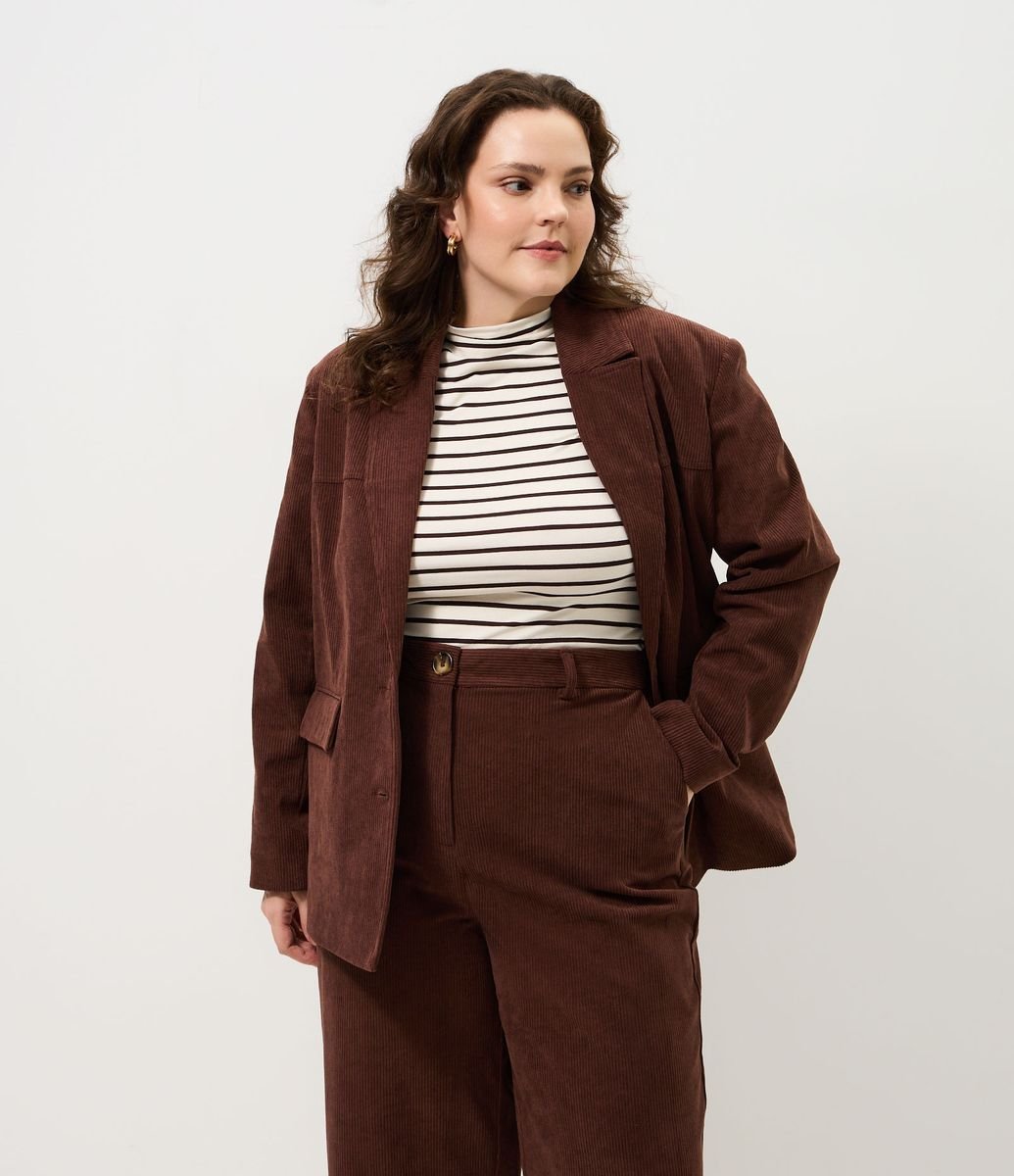 Blazer Veludo Cotelê Vintage Curve & Plus Size Marrom