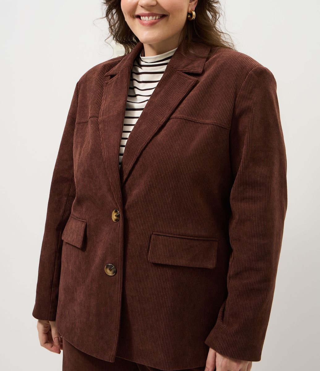 Blazer Veludo Cotelê Vintage Curve & Plus Size Marrom