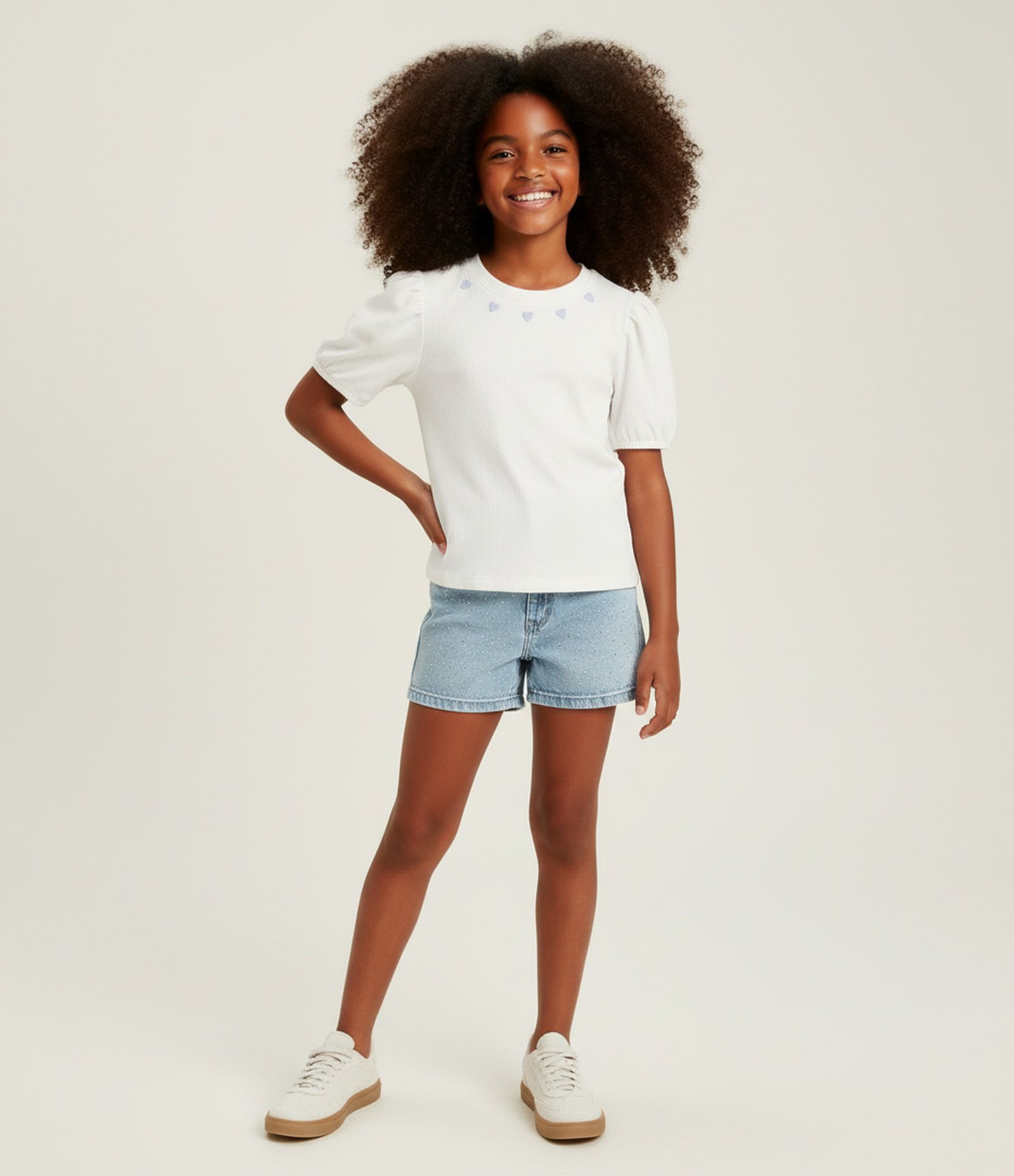 Blusa Infantil com Bordado Corações – Tam 5 a 14 Anos Branco 1