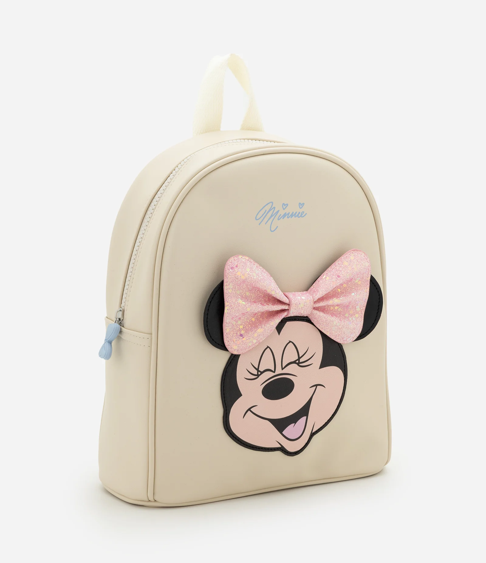 Mochila Infantil PU Minnie com Aplique e Zíper - Tam U Off White 1