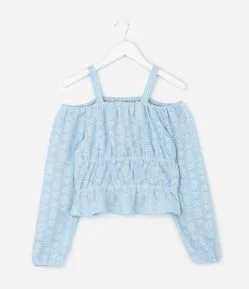 Blusa Infantil Slim Manga Longa em Renda – Tam 7 a 16 Anos