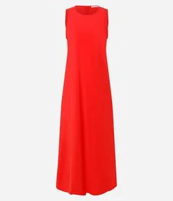 Vestido Midi com Decote Redondo e Recorte Raglan
