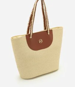 Bolsa de Praia em Palha com Detalhe Frontal em PU