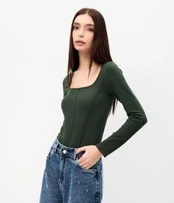 Body em Poliamida Seamless e Decote Quadrado