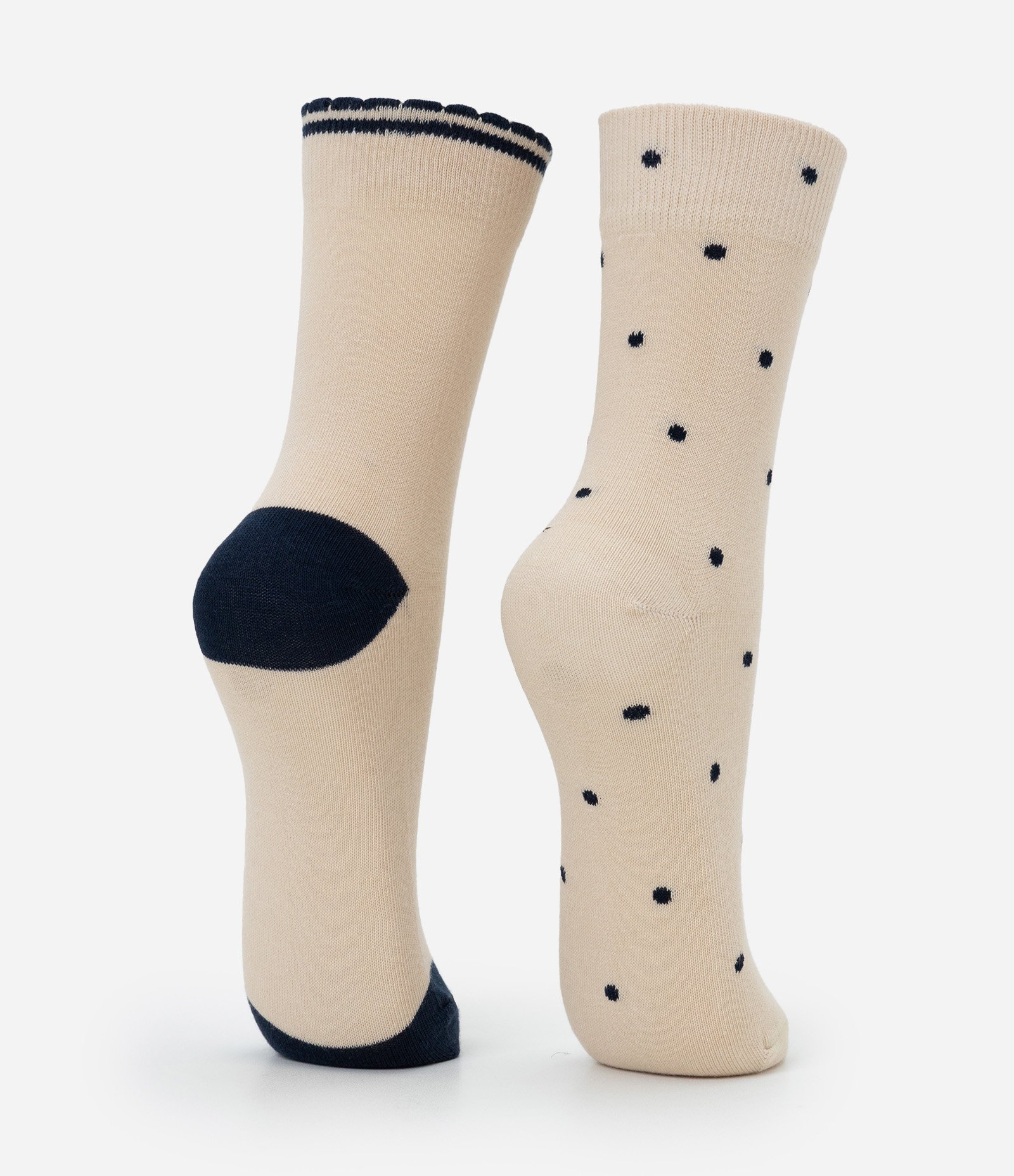 Kit 02 Meias Cano Médio em Algodão com Estampa Poá Bege 3