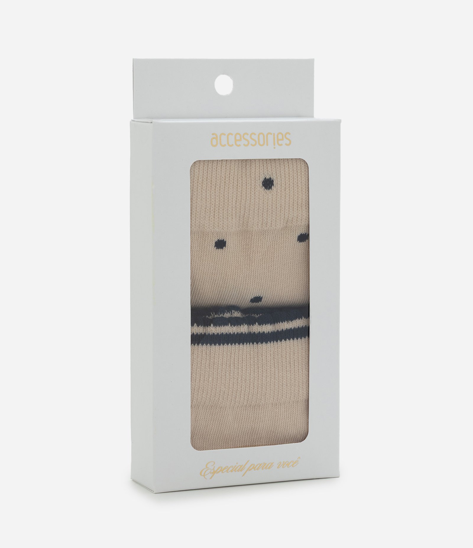 Kit 02 Meias Cano Médio em Algodão com Estampa Poá Bege 5