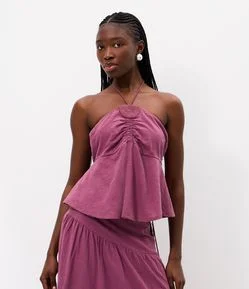 Blusa Frente Única em Cambraia de Algodão com Bordado no Busto
