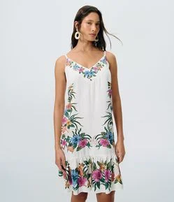 Vestido Curto de Alcinha em Viscose Texturizada com Estampa Floral
