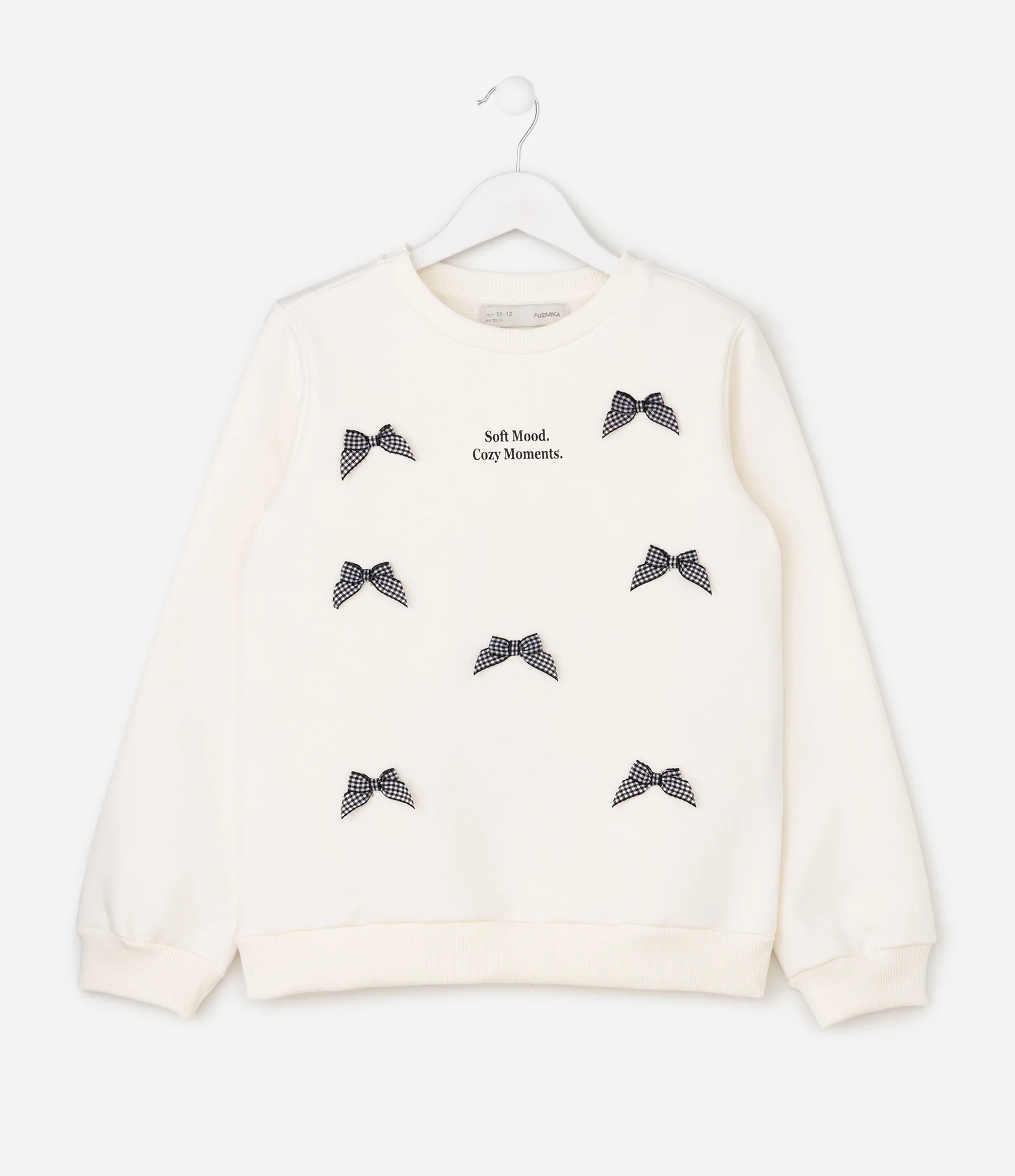Casaco Infantil em Moletom com Felpa e Laços Xadrez – Tam 5 a 14 Anos Off White 1