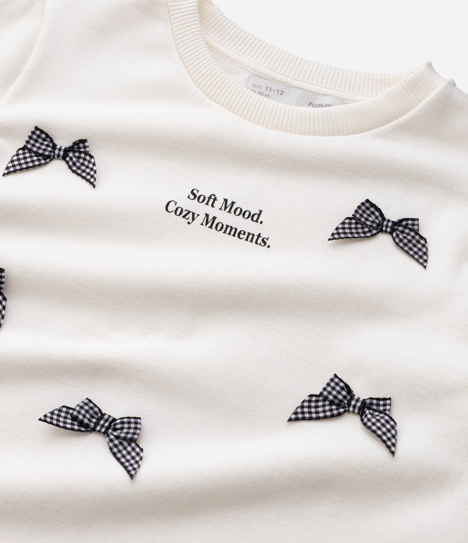 Casaco Infantil em Moletom com Felpa e Laços Xadrez – Tam 5 a 14 Anos Off White 4