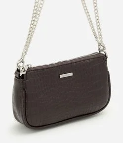 Bolsa Baguete Pequena em PU com Textura Croco