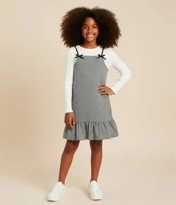 Vestido Infantil Tweed com Blusa Manga Longa - Tam 5 a 14 Anos